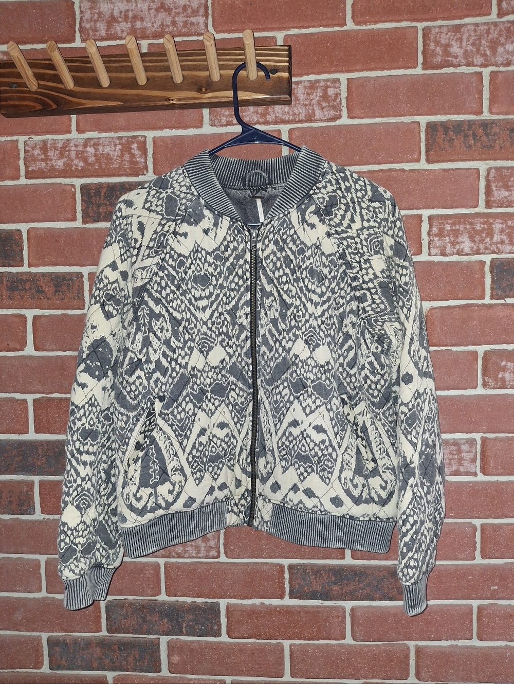 Free People Gray and Cream Patterned Jacket